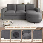 Whisen 84.6 Canapé et sofa d'angle modernes en L avec méridienne incurvée et poches de rangement latérales