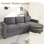Whisen 84.6 Canapé et sofa d'angle modernes en L avec méridienne incurvée et poches de rangement latérales