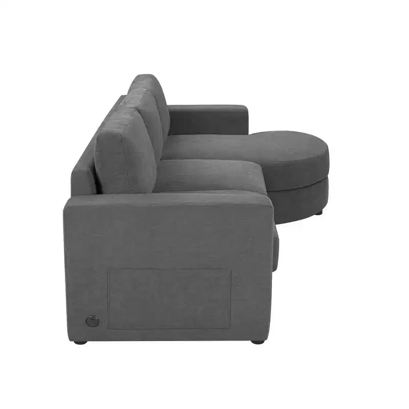 Whisen 84.6 Canapé et sofa d'angle modernes en L avec méridienne incurvée et poches de rangement latérales