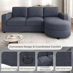 Whisen 84.6 Canapé et sofa d'angle modernes en L avec méridienne incurvée et poches de rangement latérales