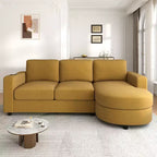 Whisen 84.6 Canapé et sofa d'angle modernes en L avec méridienne incurvée et poches de rangement latérales