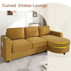 Whisen 84.6 Canapé et sofa d'angle modernes en L avec méridienne incurvée et poches de rangement latérales
