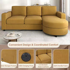 Whisen 84.6 Canapé et sofa d'angle modernes en L avec méridienne incurvée et poches de rangement latérales