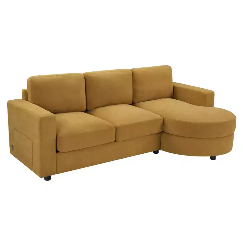 Whisen 84.6 Canapé et sofa d'angle modernes en L avec méridienne incurvée et poches de rangement latérales