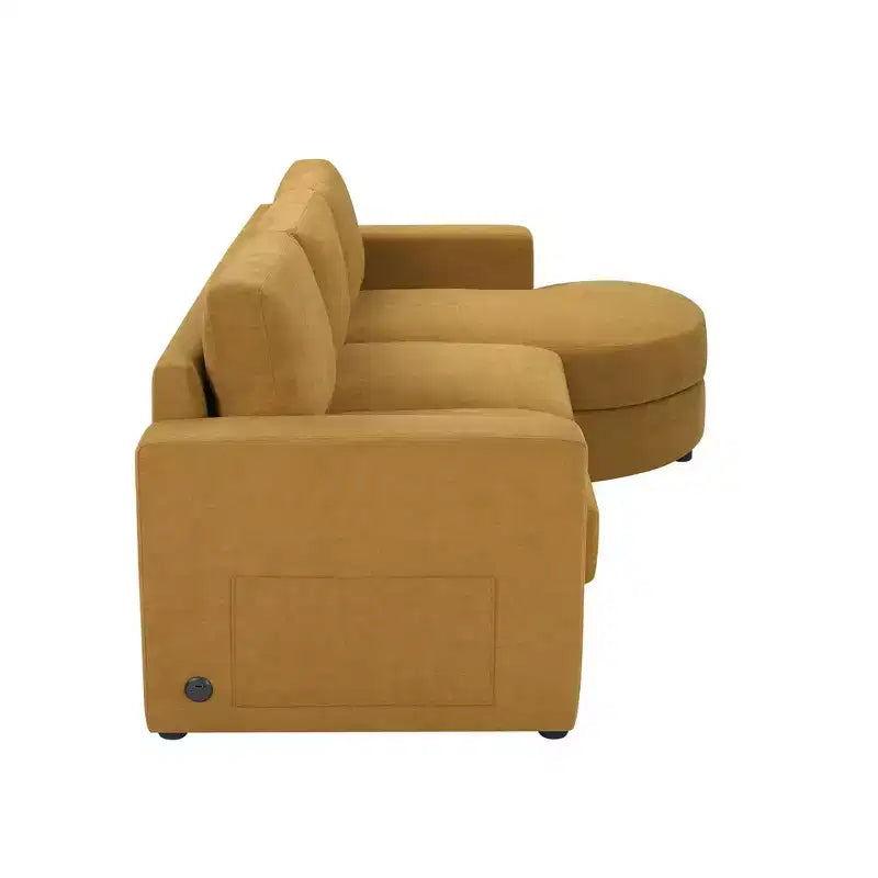 Whisen 84.6 Canapé et sofa d'angle modernes en L avec méridienne incurvée et poches de rangement latérales