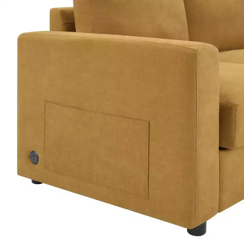 Whisen 84.6 Canapé et sofa d'angle modernes en L avec méridienne incurvée et poches de rangement latérales