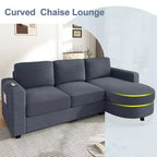 Whisen 84.6 Canapé et sofa d'angle modernes en L avec méridienne incurvée et poches de rangement latérales