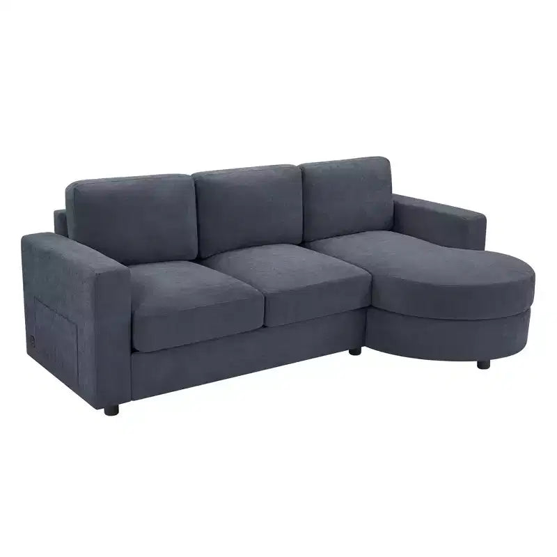 Whisen 84.6 Canapé et sofa d'angle modernes en L avec méridienne incurvée et poches de rangement latérales