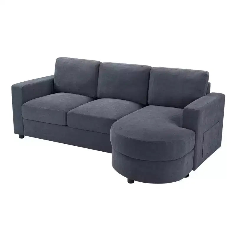 Whisen 84.6 Canapé et sofa d'angle modernes en L avec méridienne incurvée et poches de rangement latérales
