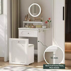 Coiffeuse Compacte avec Miroir Lumineux Réglable Mini Coiffeuse, Tiroir de Rangement et Chaise pour Chambre ou Petits Espaces