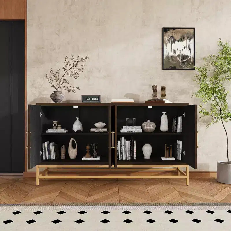 Buffet Whisen de style rétro avec motif symétrique, pieds métalliques stables et dessus de présentation polyvalent