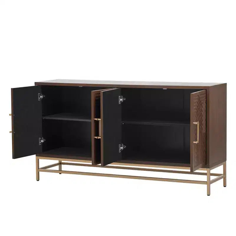 Buffet Whisen de style rétro avec motif symétrique, pieds métalliques stables et dessus de présentation polyvalent