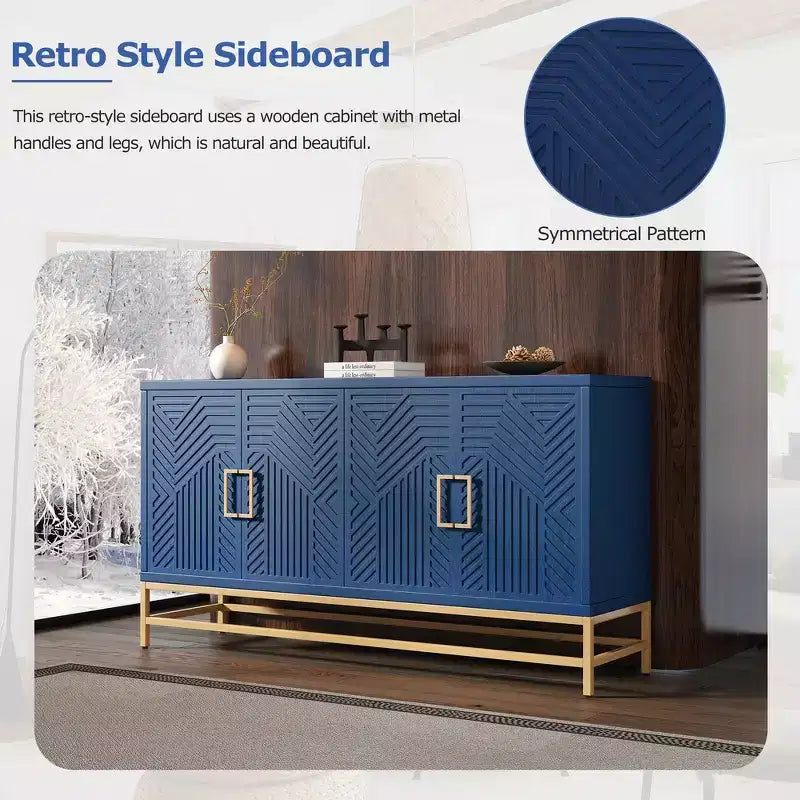 Buffet Whisen de style rétro avec motif symétrique, pieds métalliques stables et dessus de présentation polyvalent
