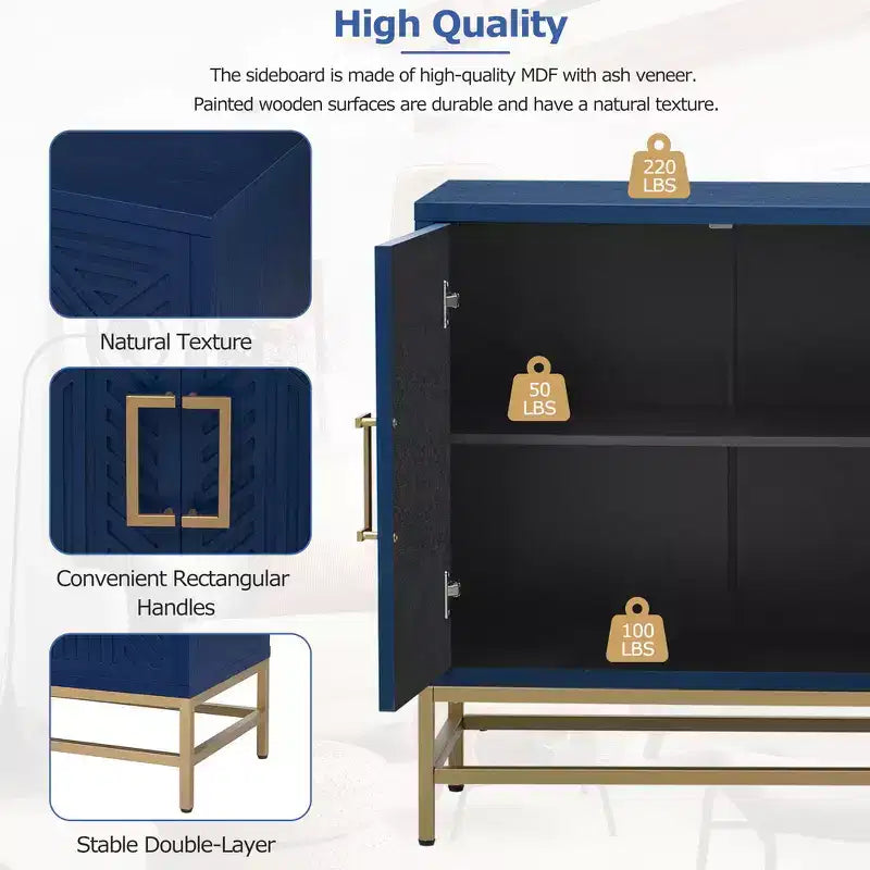 Buffet Whisen de style rétro avec motif symétrique, pieds métalliques stables et dessus de présentation polyvalent