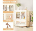 Boîte de rangement à roulettes, 103 cm, Armoire pliante avec tringle à vêtements, 2 boîtes empilables, Armoire à double porte pour la maison et le bureau