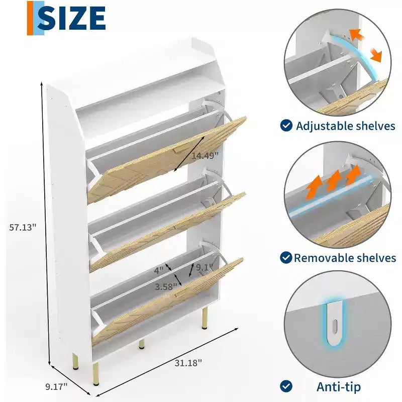 Meuble à chaussures de rangement pour entrée, ultra fin avec 3 tiroirs basculants, meuble à chaussures étroit de 79 cm de large pour porte d'entrée, organisateur de chaussures autoportant