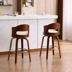 Lot de 2 tabourets de bar pivotants FERPIT 26 en similicuir avec pieds en bois courbé