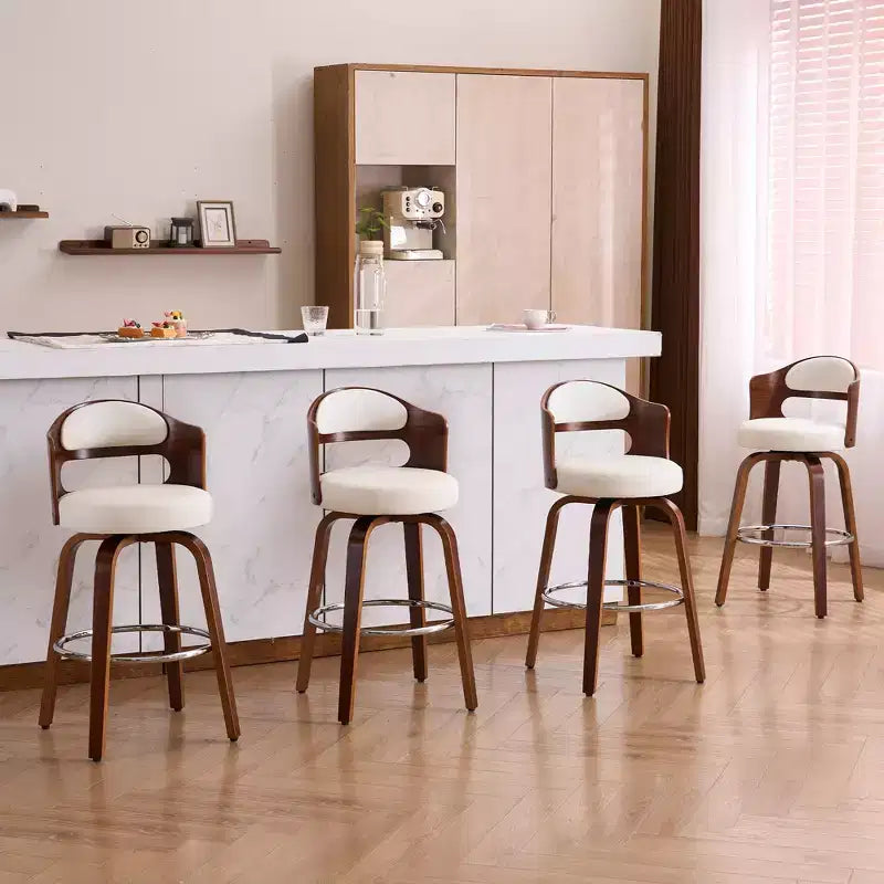 Lot de 2 tabourets de bar pivotants FERPIT 26 en similicuir avec pieds en bois courbé