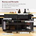 Grand îlot de cuisine JVNOXK de 122 cm, avec panneaux rabattables, chariot de rangement mobile à 5 roues avec 5 étagères latérales ouvertes (tabourets non inclus) Noir