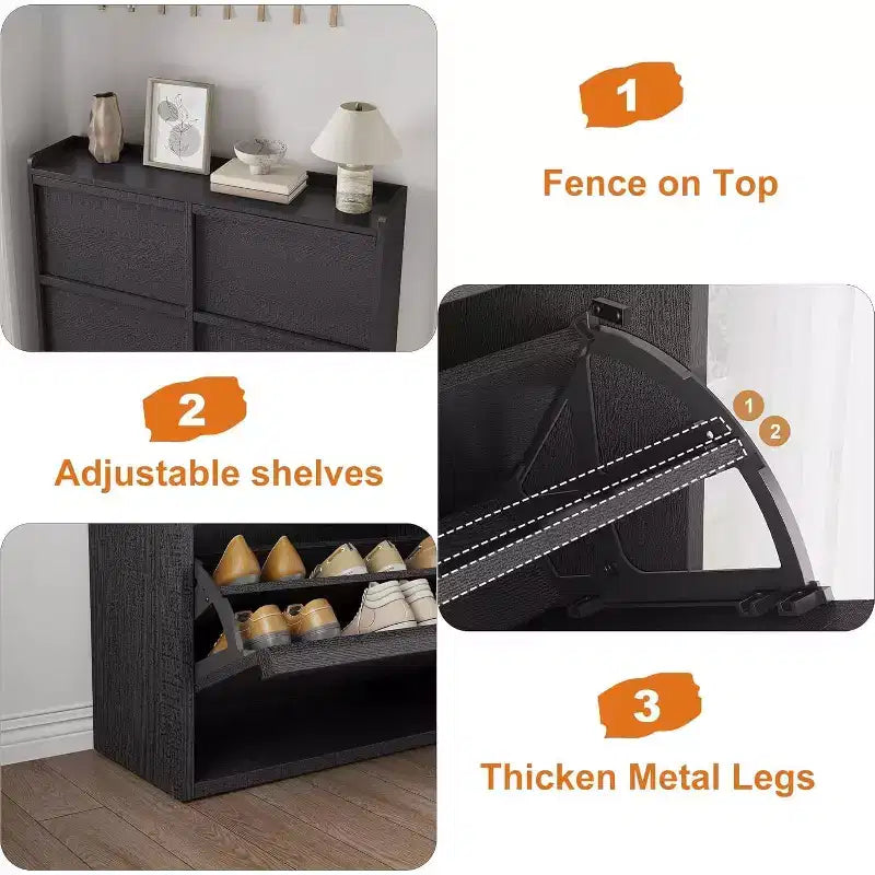 Meuble à chaussures avec tiroirs basculants, meuble à chaussures en bois dissimulé, meuble de rangement à chaussures autoportant pour entrée ou couloir