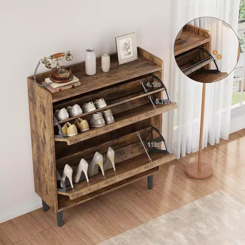 Meuble à chaussures avec tiroirs basculants, meuble à chaussures en bois dissimulé, meuble de rangement à chaussures autoportant pour entrée ou couloir