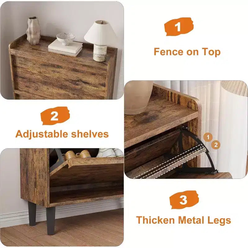 Meuble à chaussures avec tiroirs basculants, meuble à chaussures en bois dissimulé, meuble de rangement à chaussures autoportant pour entrée ou couloir