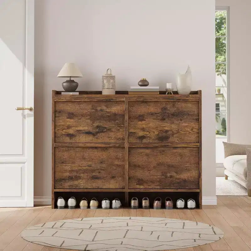 Meuble à chaussures avec tiroirs basculants, meuble à chaussures en bois dissimulé, meuble de rangement à chaussures autoportant pour entrée ou couloir