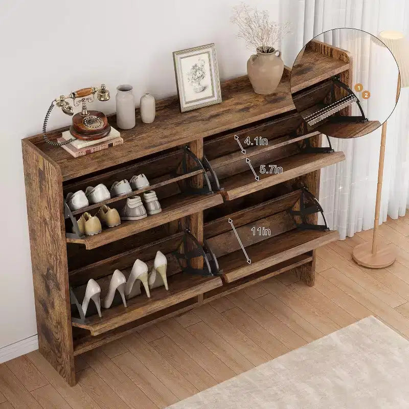 Meuble à chaussures avec tiroirs basculants, meuble à chaussures en bois dissimulé, meuble de rangement à chaussures autoportant pour entrée ou couloir