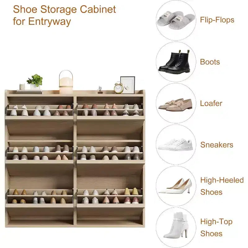 Meuble à chaussures avec tiroirs basculants, meuble à chaussures en bois dissimulé, meuble de rangement à chaussures autoportant pour entrée ou couloir