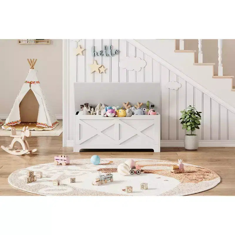 Tabouret de rangement décoratif en MDF 100 cm - Unité de rangement décorative, repose-pieds élégant, pieds aux formes uniques, solution de rangement multifonctionnelle.