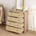 Commode 4 tiroirs pour chambre à coucher, commode en rotin avec poignées métalliques, table de chevet haute et étroite de 94 cm, armoire de rangement en bois pour vêtements de salon