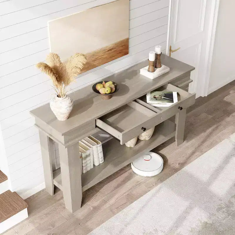 Console GustoWave de 54 pouces avec 2 tiroirs et étagère inférieure, table d'appoint moderne à 2 niveaux