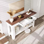Console GustoWave de 54 pouces avec 2 tiroirs et étagère inférieure, table d'appoint moderne à 2 niveaux