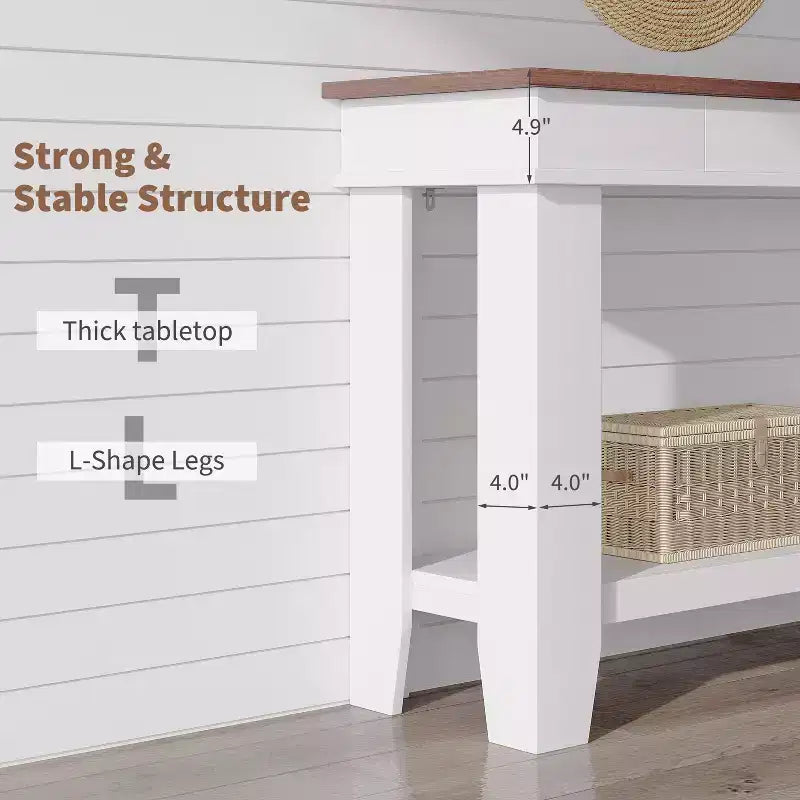 Console GustoWave de 54 pouces avec 2 tiroirs et étagère inférieure, table d'appoint moderne à 2 niveaux