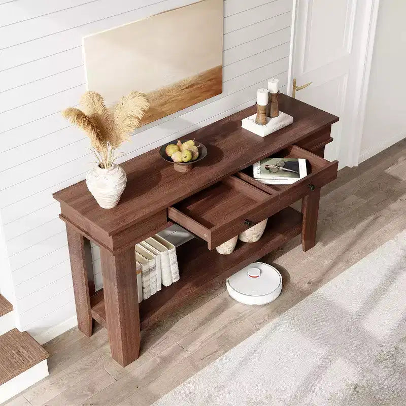 Console GustoWave de 54 pouces avec 2 tiroirs et étagère inférieure, table d'appoint moderne à 2 niveaux