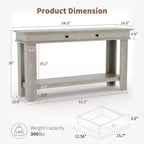 Console GustoWave de 54 pouces avec 2 tiroirs et étagère inférieure, table d'appoint moderne à 2 niveaux