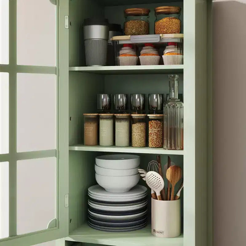 Homy Casa Buffet Haut de Cuisine avec Portes Vitrées et Tiroirs, Pieds en Bois Massif, pour Salle à Manger ou Salon