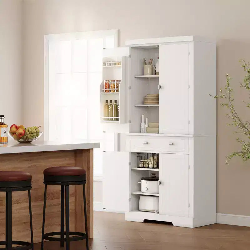 Meuble de rangement de cuisine de 72 pouces, armoire de rangement de garde-manger avec 1 tiroir et 4 portes, étagères réglables, pour cuisine, salle à manger, blanc