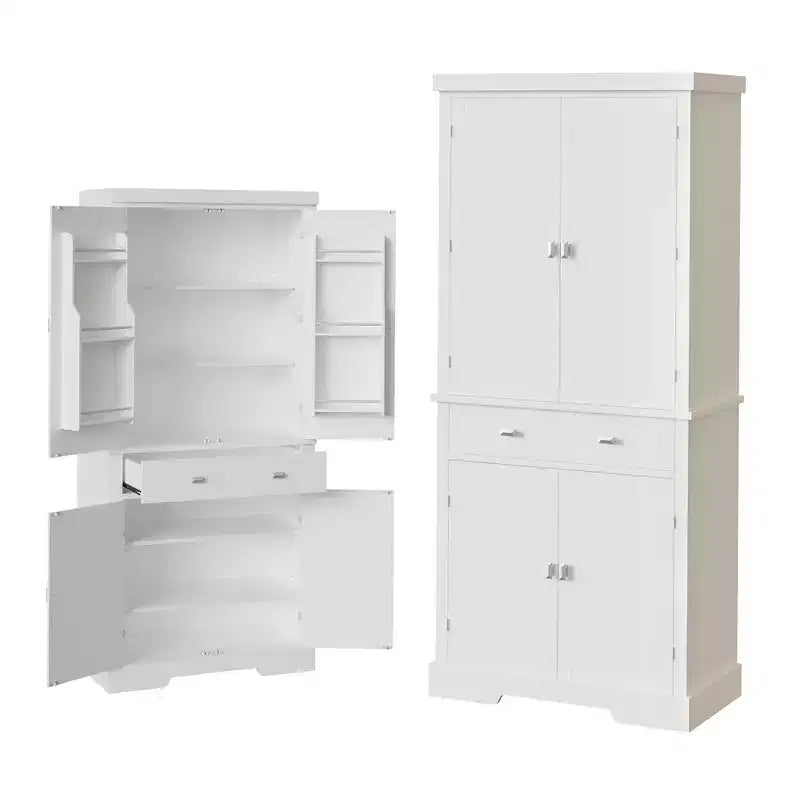 Meuble de rangement de cuisine de 72 pouces, armoire de rangement de garde-manger avec 1 tiroir et 4 portes, étagères réglables, pour cuisine, salle à manger, blanc
