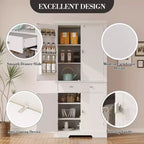 Meuble de rangement de cuisine de 72 pouces, armoire de rangement de garde-manger avec 1 tiroir et 4 portes, étagères réglables, pour cuisine, salle à manger, blanc