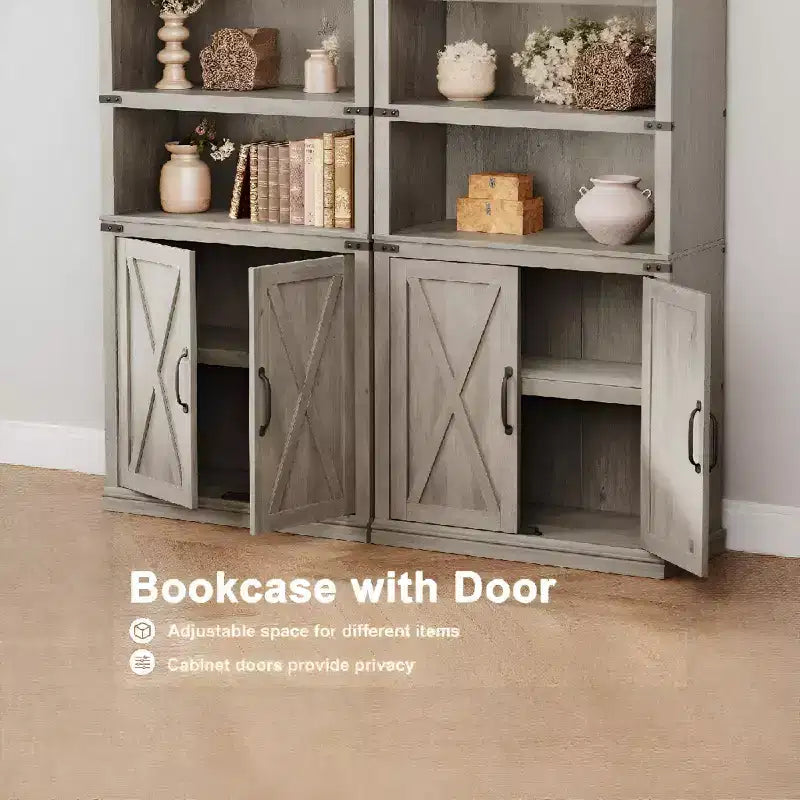 68,7 po de haut Bibliothèque à 5 tablettes avec armoire de rangement, étagère en bois rustique de style campagnard, armoire de présentation autoportante pour salon, chambre à coucher