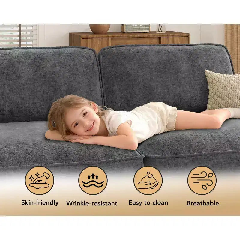 Dyonery 120 - Canapé modulaire sectionnel surdimensionné, canapé nuage en forme de L, ensemble confortable 4 places avec oreillers et pouf mobile, en chenille