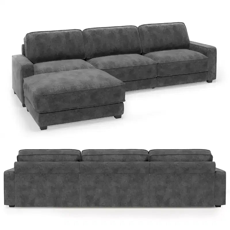 Dyonery 120 - Canapé modulaire sectionnel surdimensionné, canapé nuage en forme de L, ensemble confortable 4 places avec oreillers et pouf mobile, en chenille