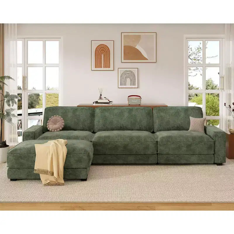 Dyonery 120 - Canapé modulaire sectionnel surdimensionné, canapé nuage en forme de L, ensemble confortable 4 places avec oreillers et pouf mobile, en chenille