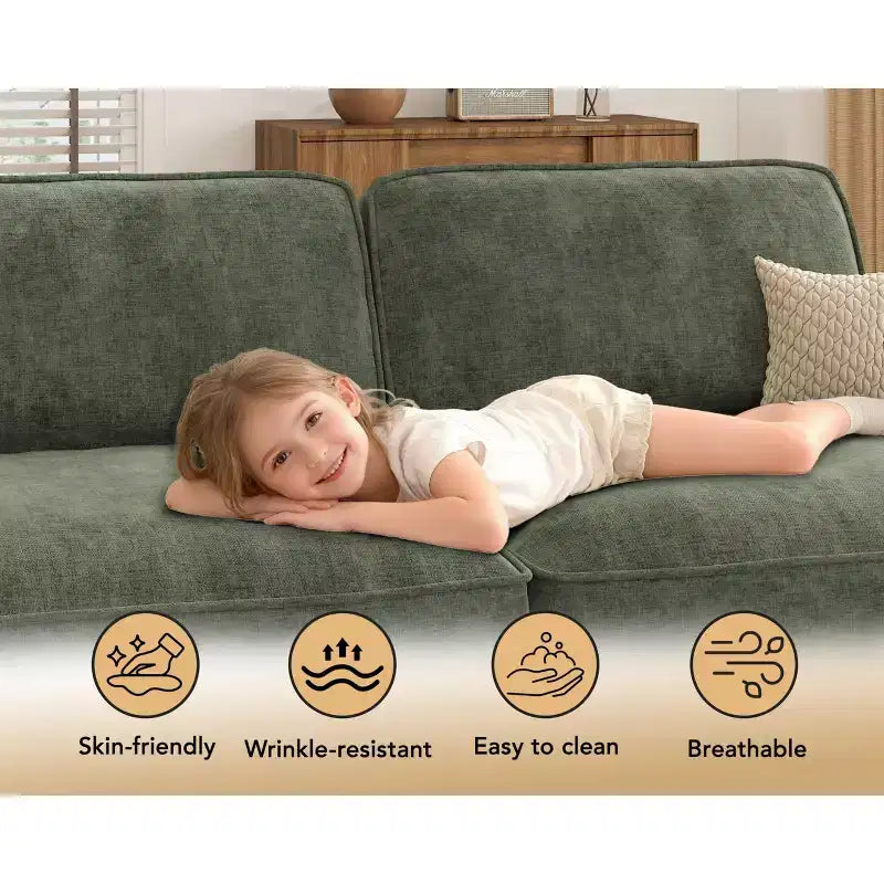 Dyonery 120 - Canapé modulaire sectionnel surdimensionné, canapé nuage en forme de L, ensemble confortable 4 places avec oreillers et pouf mobile, en chenille