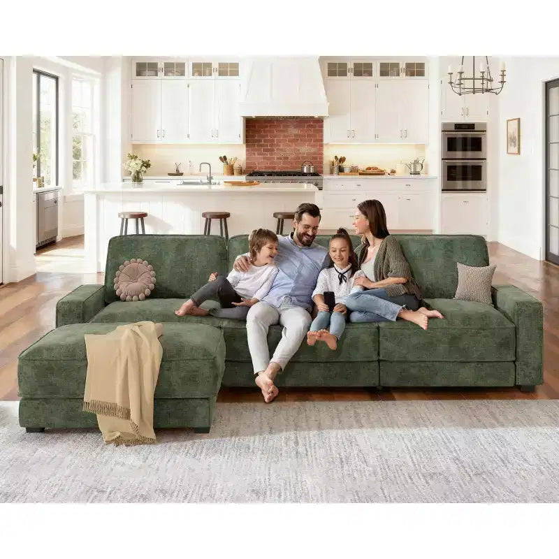 Dyonery 120 - Canapé modulaire sectionnel surdimensionné, canapé nuage en forme de L, ensemble confortable 4 places avec oreillers et pouf mobile, en chenille