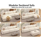 Dyonery 120 - Canapé modulaire sectionnel surdimensionné, canapé nuage en forme de L, ensemble confortable 4 places avec oreillers et pouf mobile, en chenille