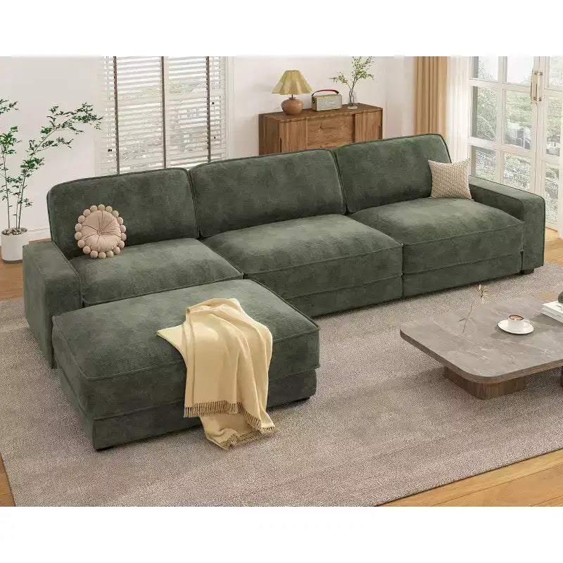 Dyonery 120 - Canapé modulaire sectionnel surdimensionné, canapé nuage en forme de L, ensemble confortable 4 places avec oreillers et pouf mobile, en chenille