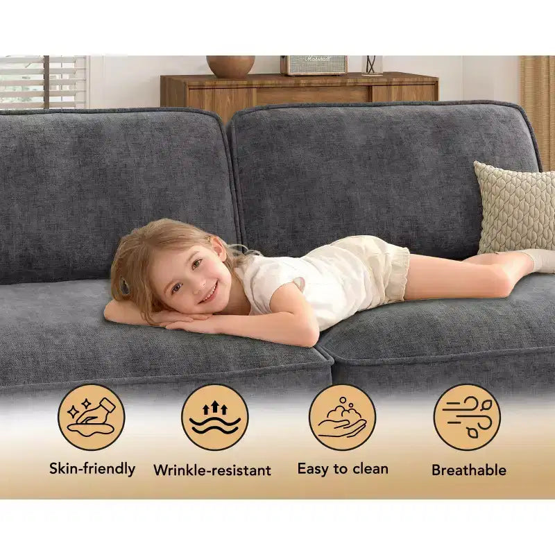 Canapé sectionnel modulaire surdimensionné Dyonery 160, ensemble de canapés confortables en forme de U de 6 places avec 2 oreillers et 2 poufs mobiles, en chenille