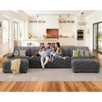 Canapé sectionnel modulaire surdimensionné Dyonery 160, ensemble de canapés confortables en forme de U de 6 places avec 2 oreillers et 2 poufs mobiles, en chenille